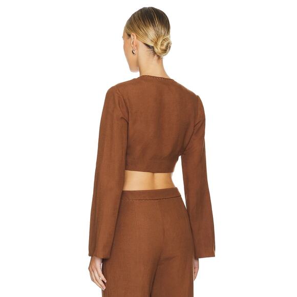 SIMKHAI Hailey Wrap Crop Crochet Trim Top Small - Picture 5 of 10